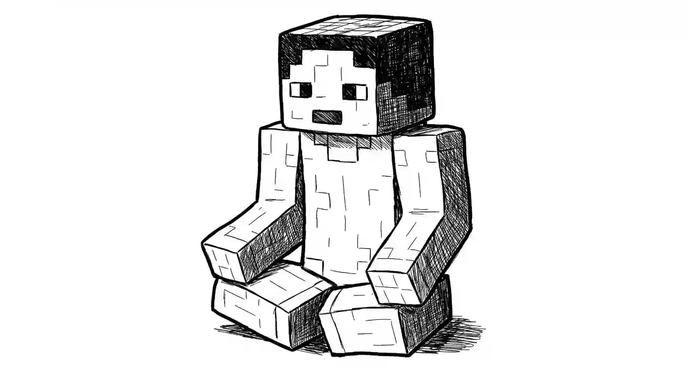 Minecraft Kleurplaat van Minecraft met bekende figuren en avontuurlijke elementen om zelf in te kleuren.