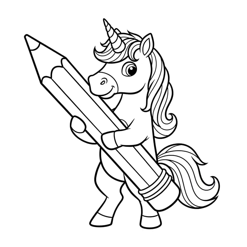 Unicorn Een vrolijke unicorn met kleine vleugels die door sterren vliegt.