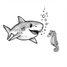 Haai Kleurplaat van een zwemmende Haai in zwart-wit, klaar om in te kleuren.