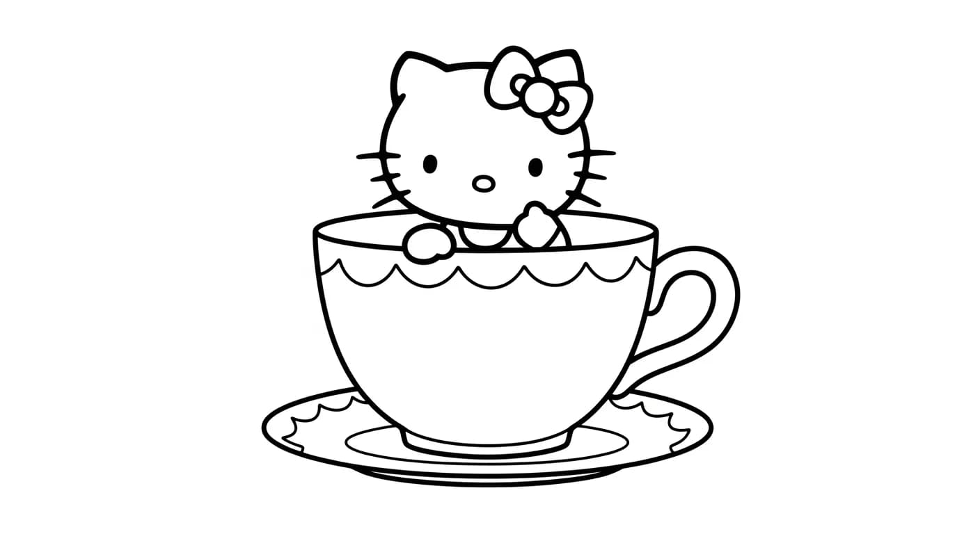 hello kitty Kleurplaat van hello kitty in een vrolijk en creatief thema om zelf in te kleuren.