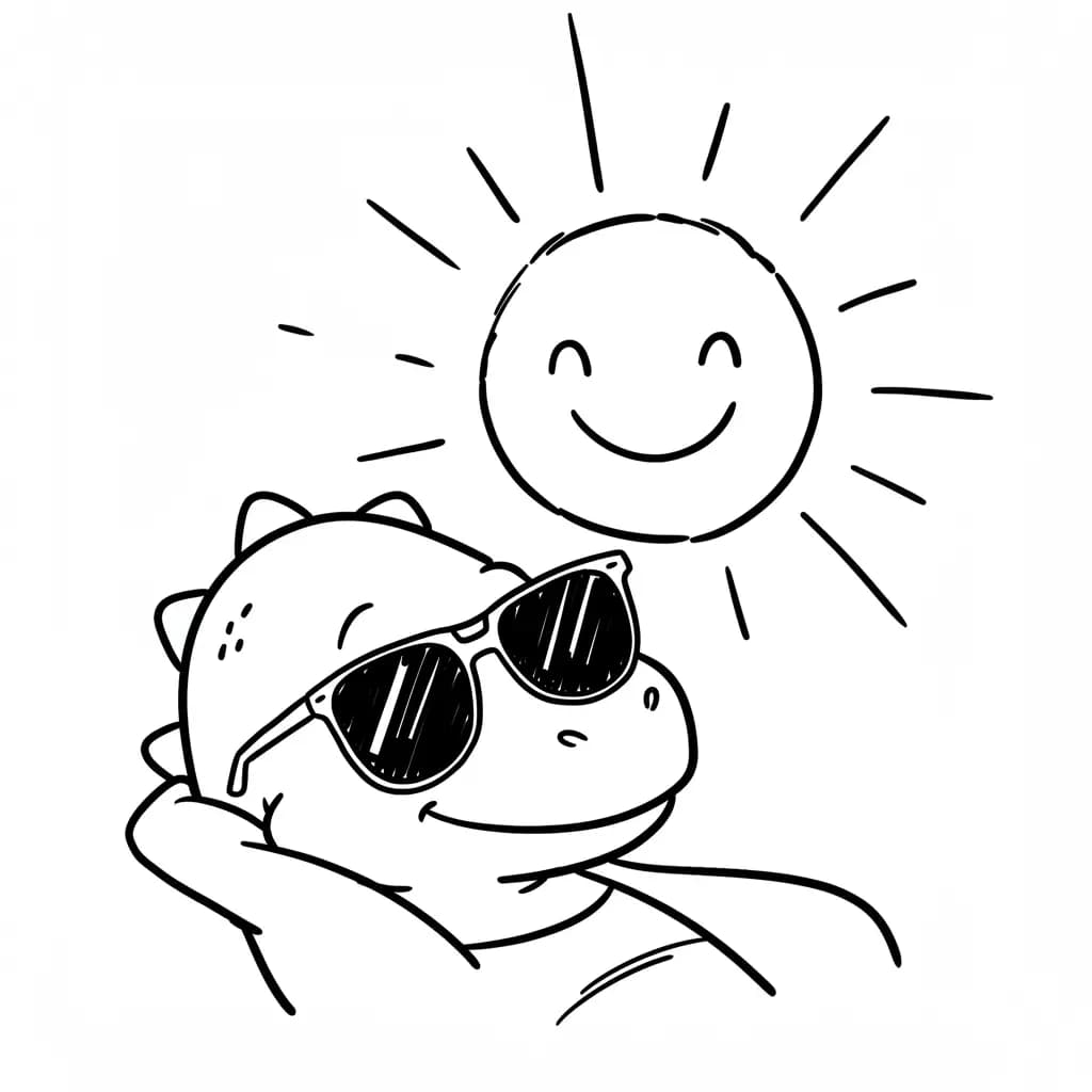 Dinosaurus Een leuke en eenvoudige dinosaurus tekening om zelf in te kleuren.