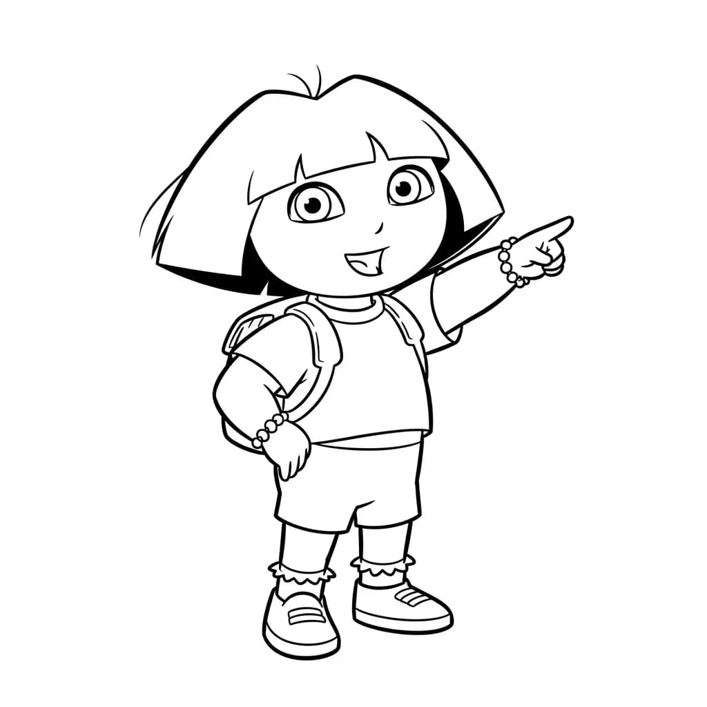 Dora Een eenvoudige en leuke kleurplaat van Dora om in te kleuren.