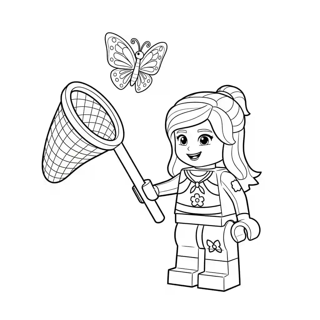 Lego Friends Leuke Lego Friends kleurplaat met vrolijke personages om zelf creatief in te kleuren.