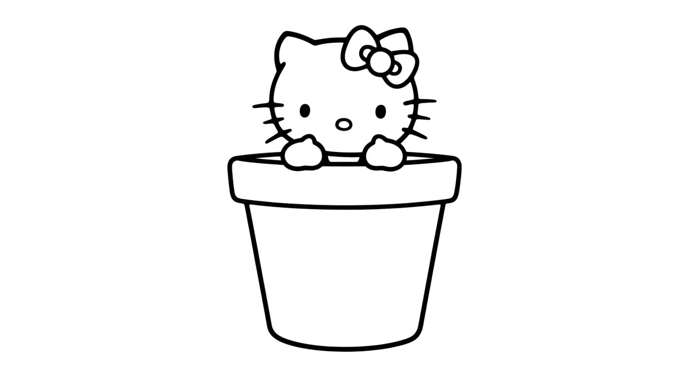 hello kitty Kleurplaat van hello kitty in een vrolijk en creatief thema om zelf in te kleuren.