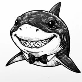Haai Kleurplaat Kleurplaat van een zwemmende Haai in zwart-wit, klaar om in te kleuren.
