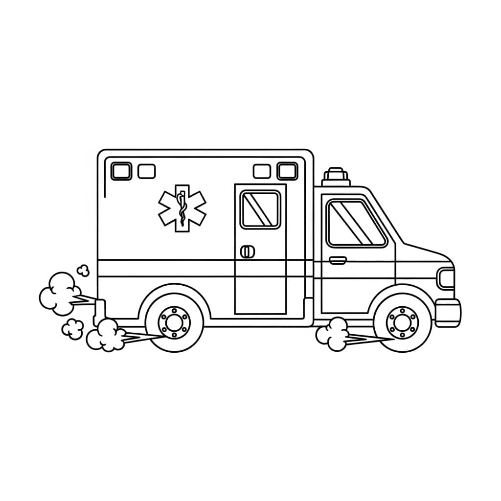 Ambulance Kleurplaat Een eenvoudige kleurplaat van een ambulance, ideaal voor kinderen en volwassenen om in te kleuren.