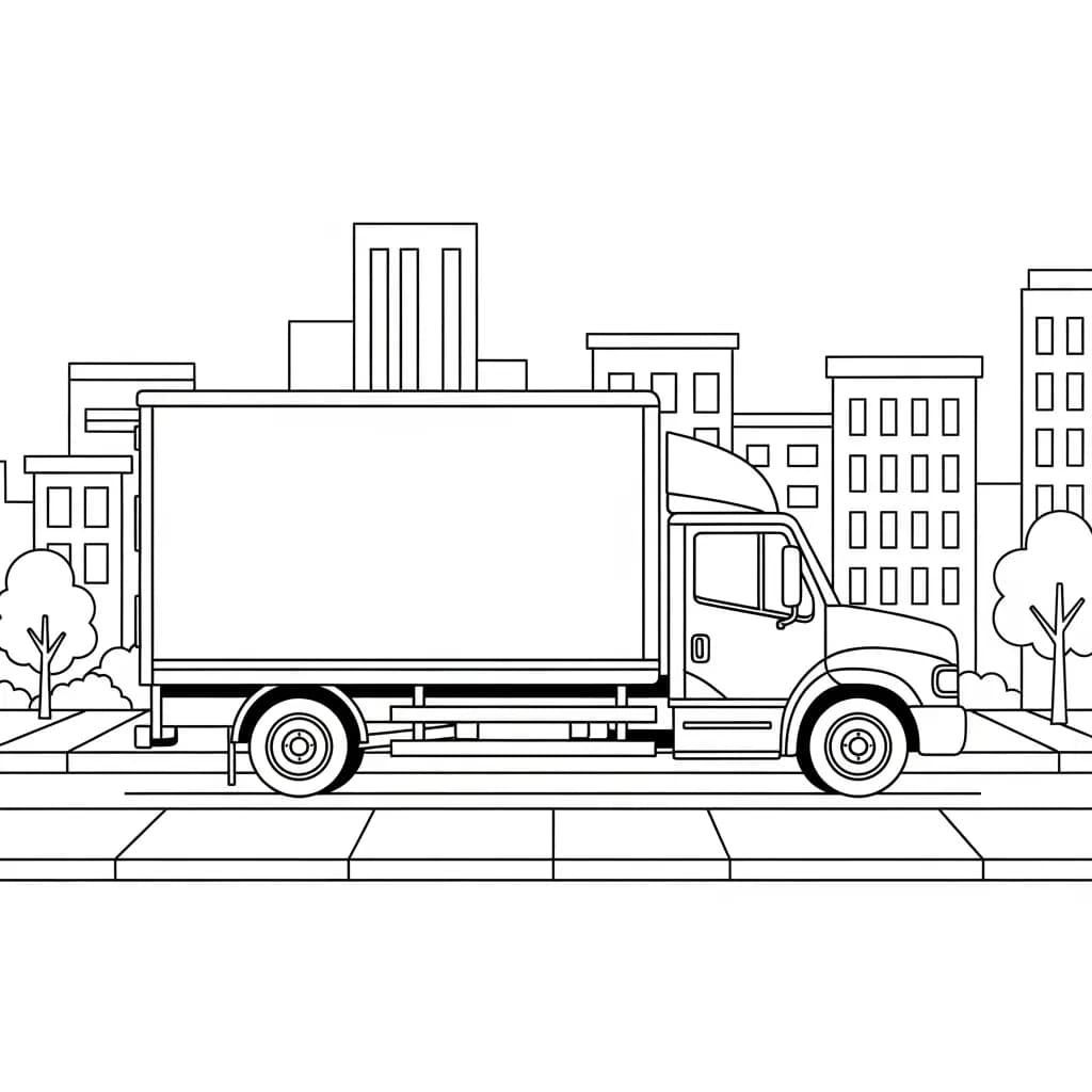 Vrachtwagen Kleurplaat van een vrachtwagen om zelf creatief in te kleuren.