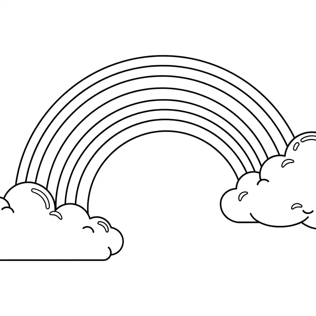 Regenboog Kleurplaat van een regenboog met een vrolijk en creatief thema om in te kleuren.