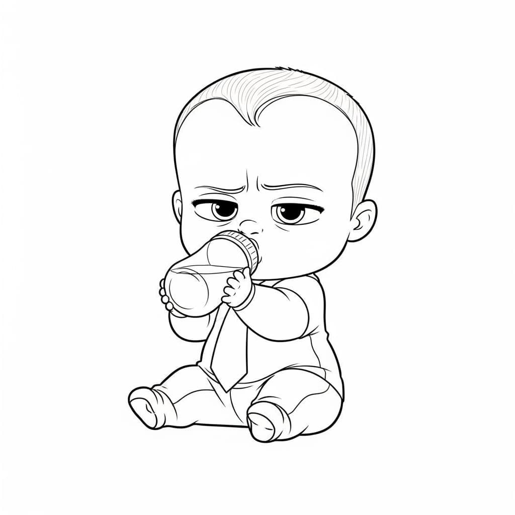 Boss Baby Grappige zwart-wit afbeelding van Boss Baby in pak, ideaal om in te kleuren.