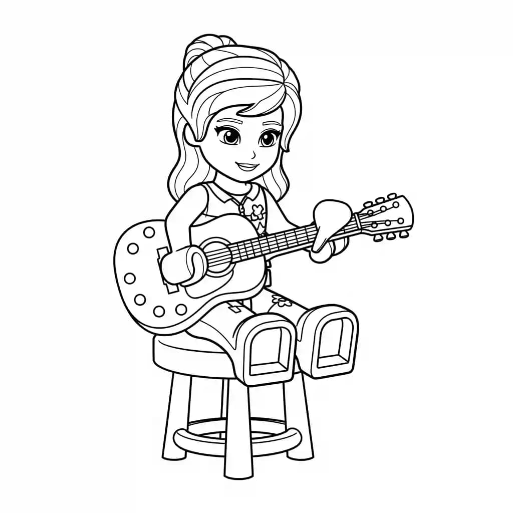 Lego Friends Vrolijke Lego Friends tekening met vrienden die samen plezier maken en ingekleurd kunnen worden.