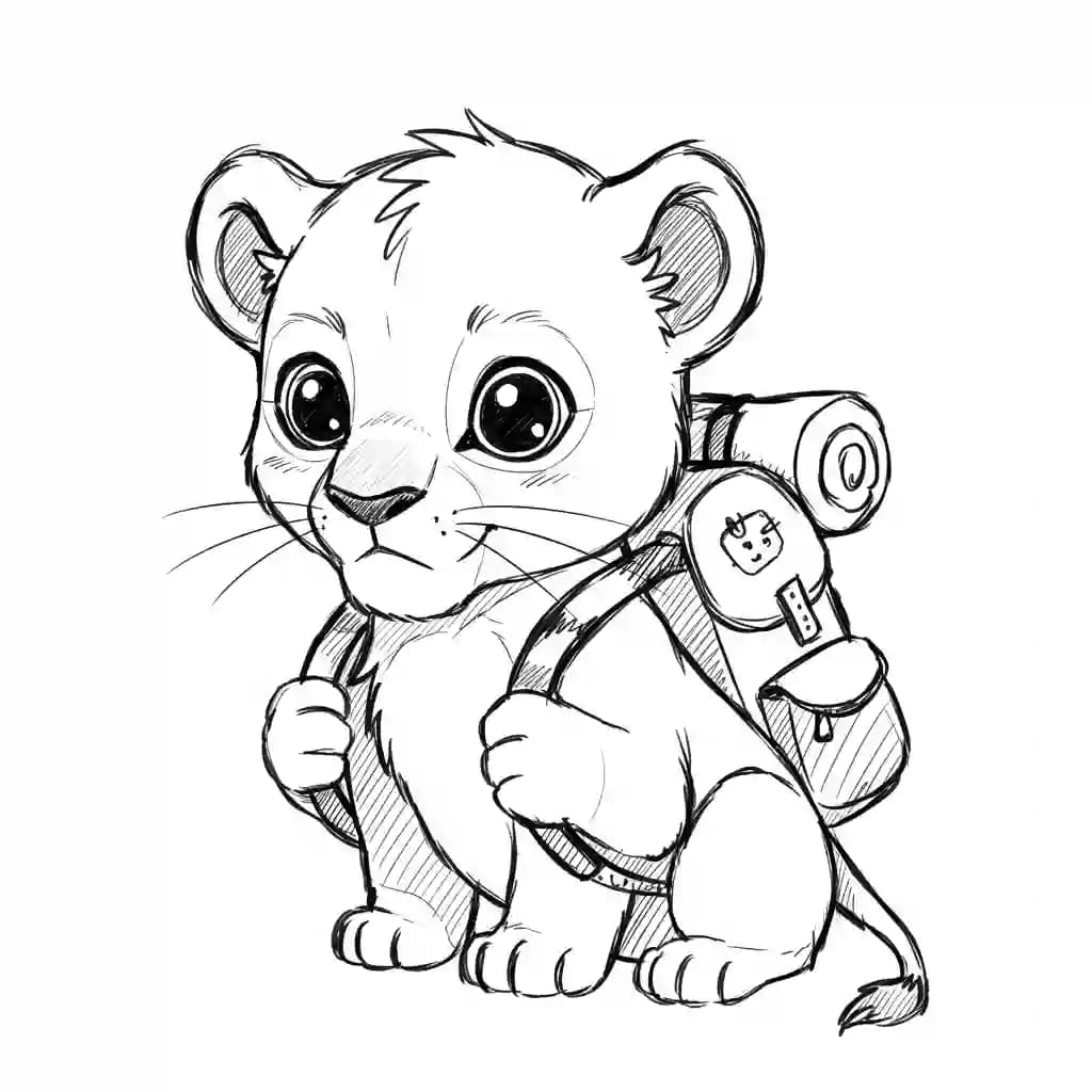Lion King Kleurplaat van Lion King met een vrolijke savannesetting om creatief in te kleuren.