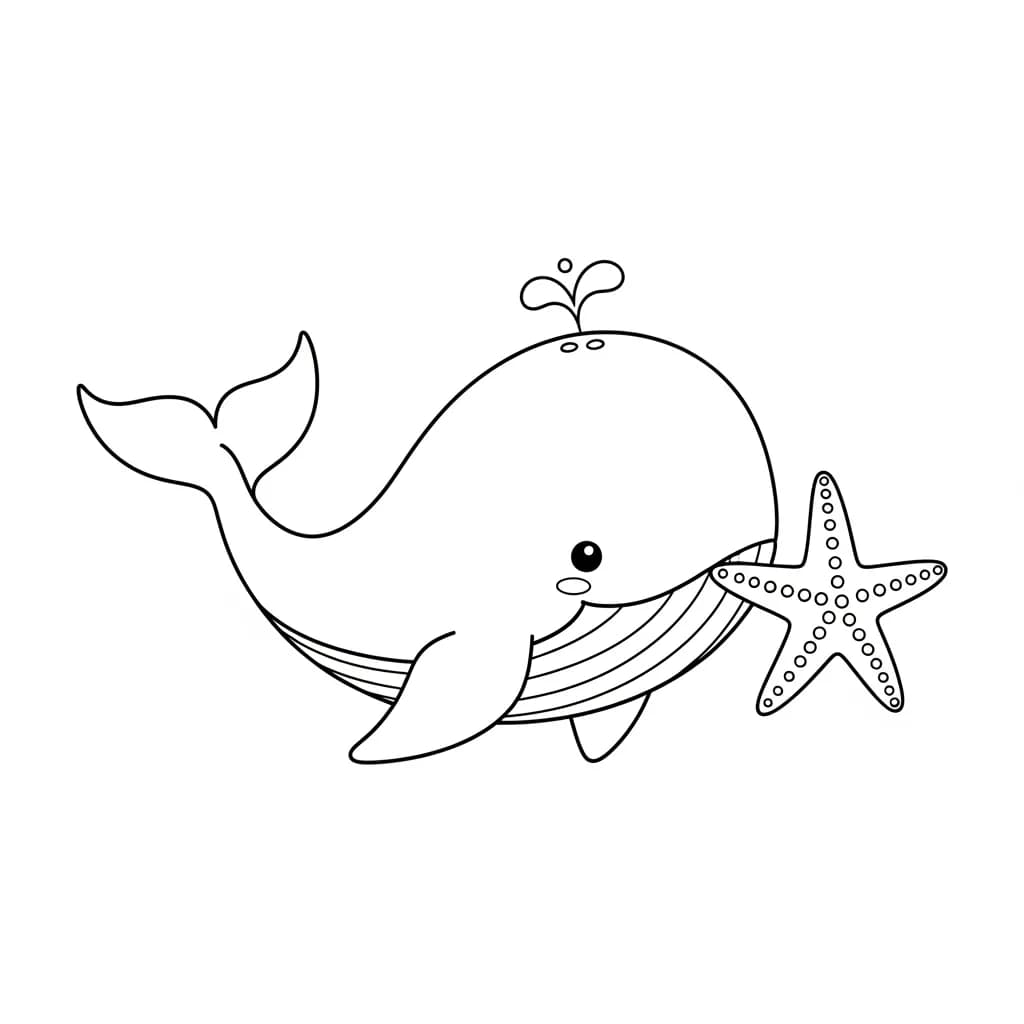 Walvis Kleurplaat van een Walvis die kinderen en volwassenen creatief kunnen inkleuren.
