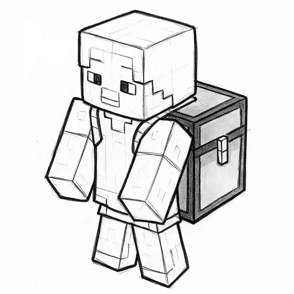 Minecraft Kleurplaat van Minecraft met bekende figuren en avontuurlijke elementen om zelf in te kleuren.