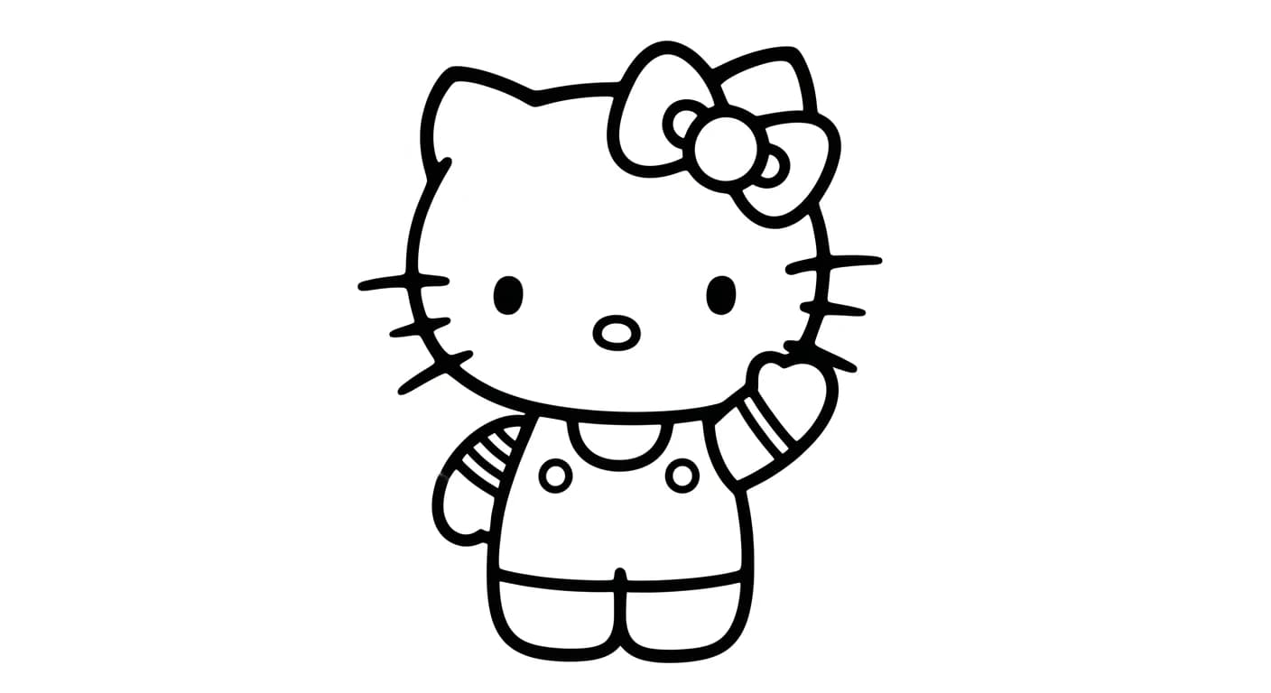 hello kitty Kleurplaat van hello kitty in een vrolijk en creatief thema om zelf in te kleuren.