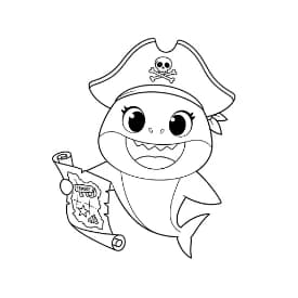 Baby Shark Kleurplaat Vrolijke kleurplaat van Baby Shark die kinderen en volwassenen kunnen inkleuren.