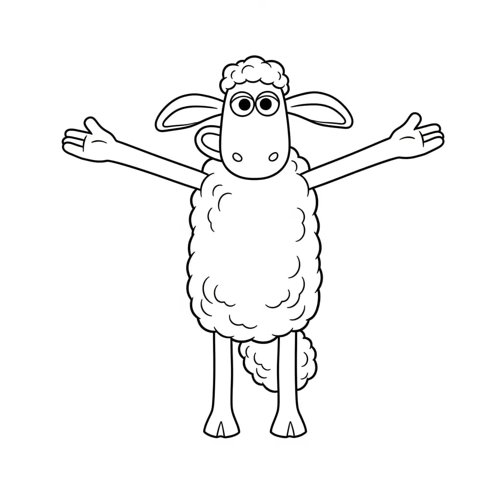 Shaun the Sheep Kleurplaat van Shaun the Sheep met een vrolijk en creatief thema om in te kleuren.