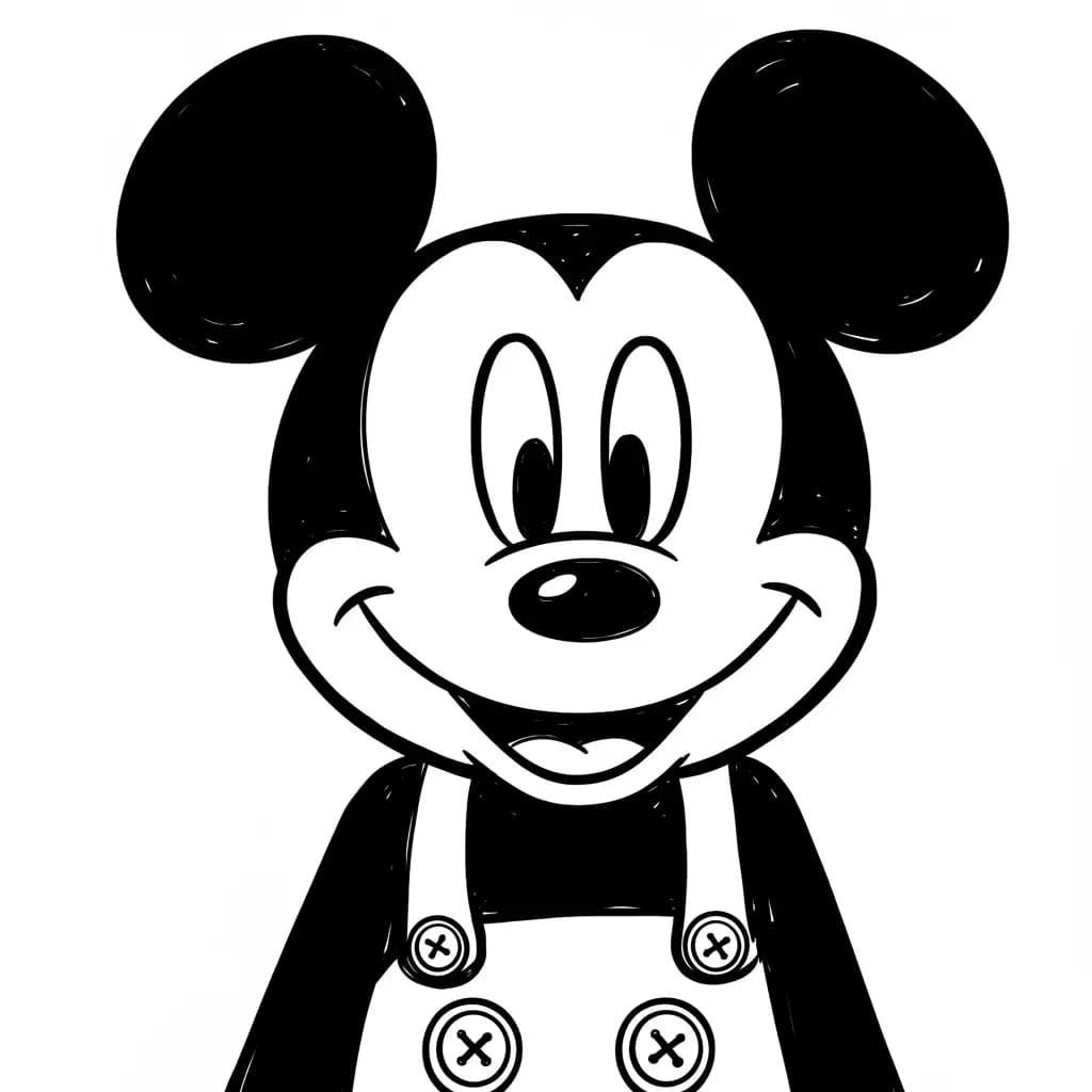 Mickey Mouse Kleurplaat van Mickey Mouse met een vrolijk en klassiek thema om in te kleuren.