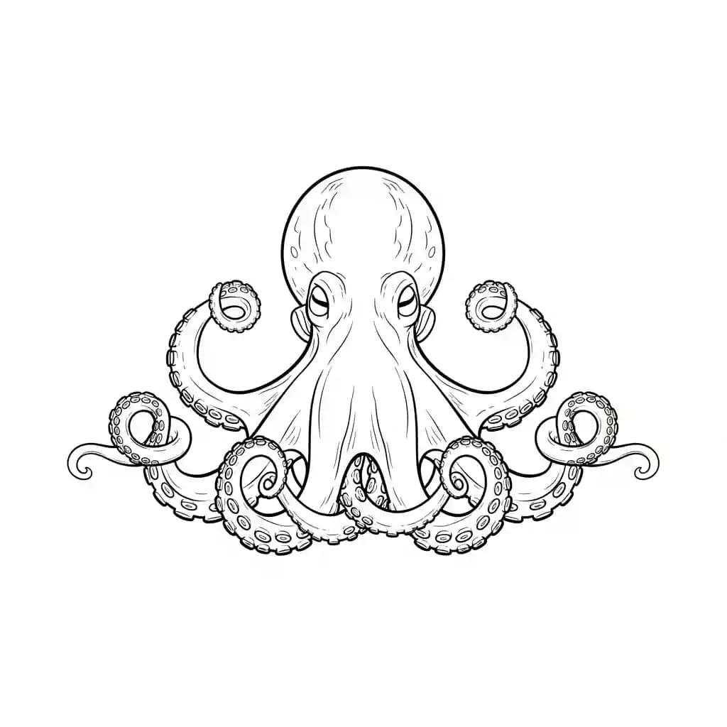 Octopus Kleurplaat van een vriendelijke Octopus die uitnodigt tot creatief inkleuren.