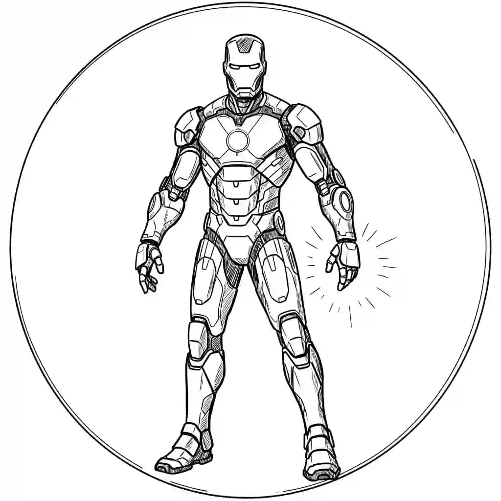 Iron Man Kleurplaat van Iron Man in een stoere superheldenpose om zelf in te kleuren.