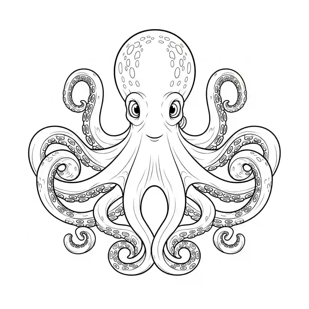 Octopus Kleurplaat van een vriendelijke Octopus die uitnodigt tot creatief inkleuren.
