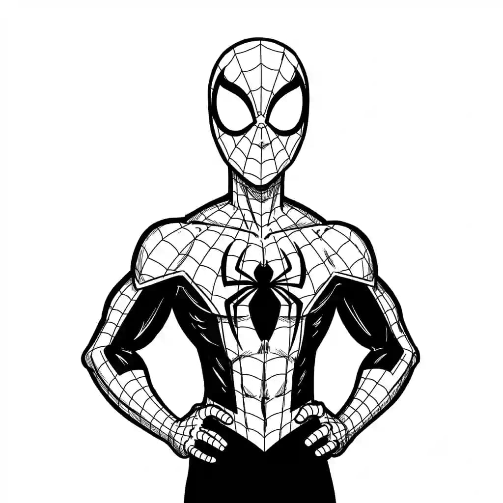 Spiderman Kleurplaat van Spiderman met een stoer superhelden thema om zelf in te kleuren.