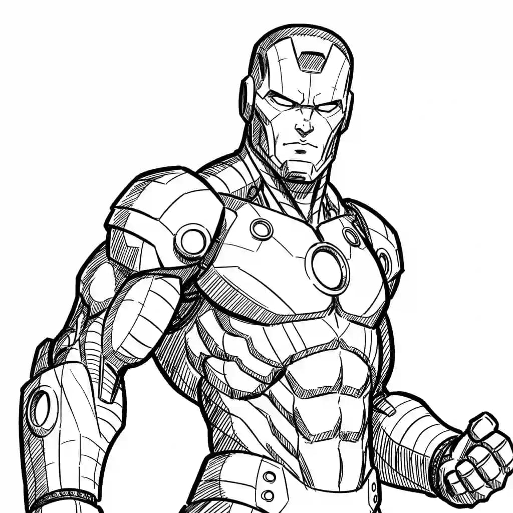 Iron Man Gratis kleurplaat van Iron Man in actie, leuk om zelf te printen en in te kleuren.