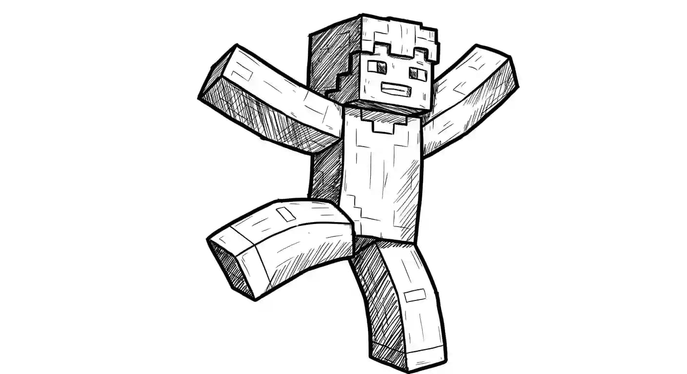 Minecraft Kleurplaat van Minecraft met bekende figuren en avontuurlijke elementen om zelf in te kleuren.