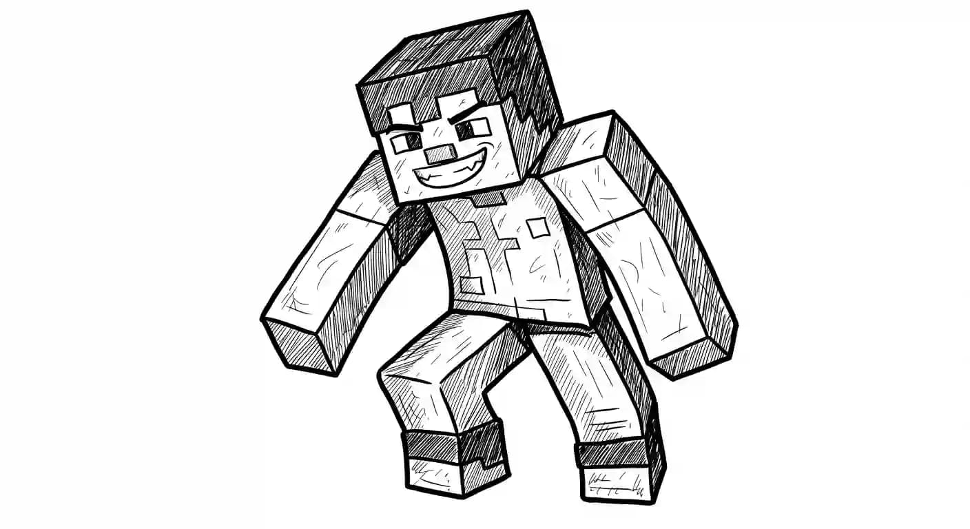 Minecraft Kleurplaat van Minecraft met bekende figuren en avontuurlijke elementen om zelf in te kleuren.