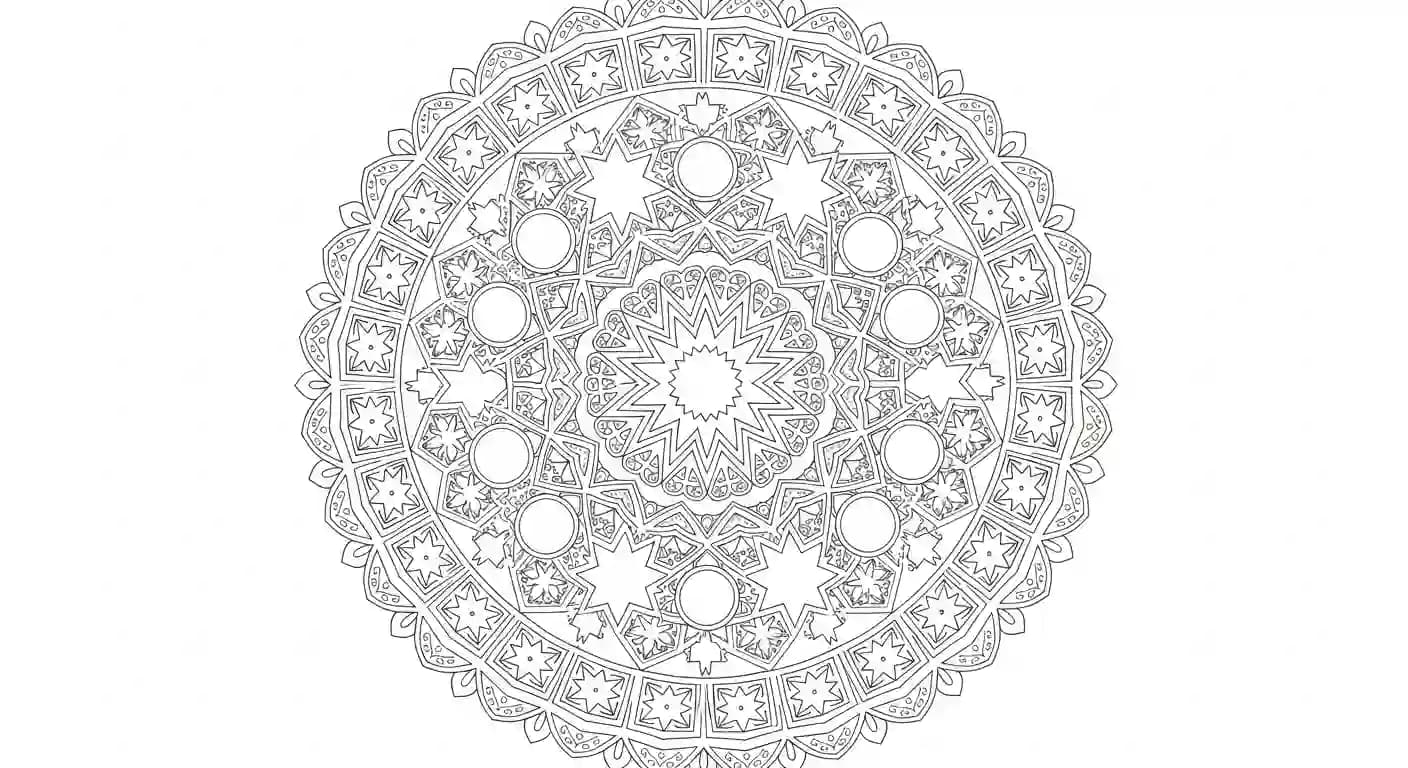 Mandala Gedetailleerde Mandala kleurplaat met sierlijke vormen om creatief in te kleuren.