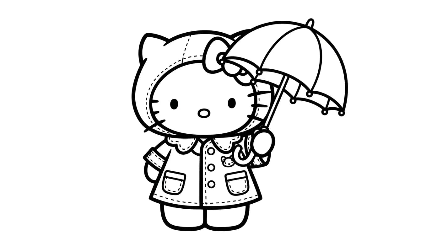 hello kitty Kleurplaat van hello kitty in een vrolijk en creatief thema om zelf in te kleuren.