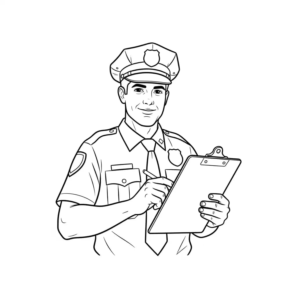 Politie Kleurplaat van de politie met een stoer en herkenbaar thema om zelf in te kleuren.