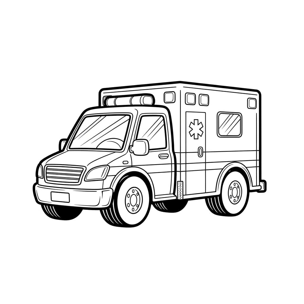 Ambulance Kleurplaat Een eenvoudige kleurplaat van een ambulance, ideaal voor kinderen en volwassenen om in te kleuren.