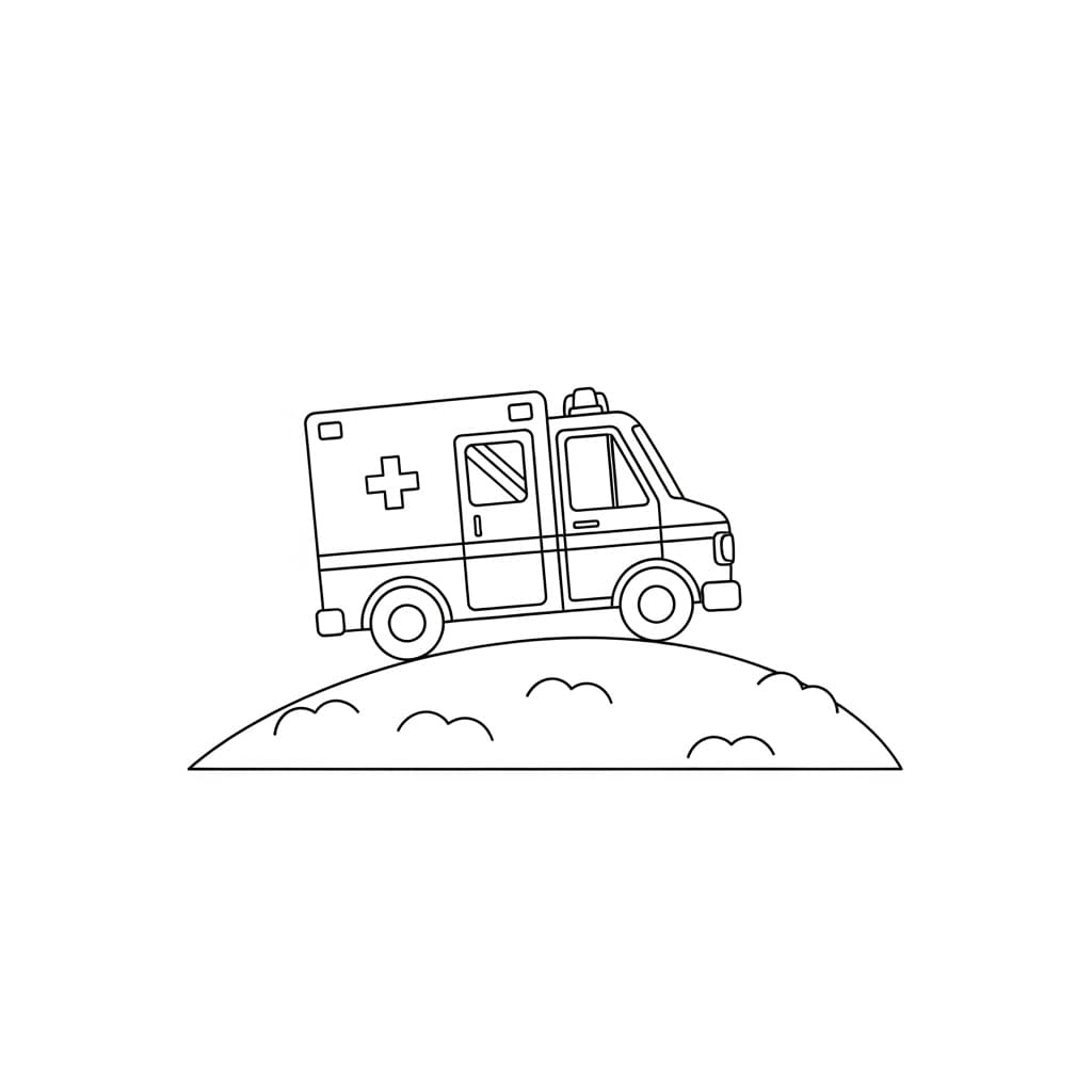 Ambulance Kleurplaat Een eenvoudige kleurplaat van een ambulance, ideaal voor kinderen en volwassenen om in te kleuren.