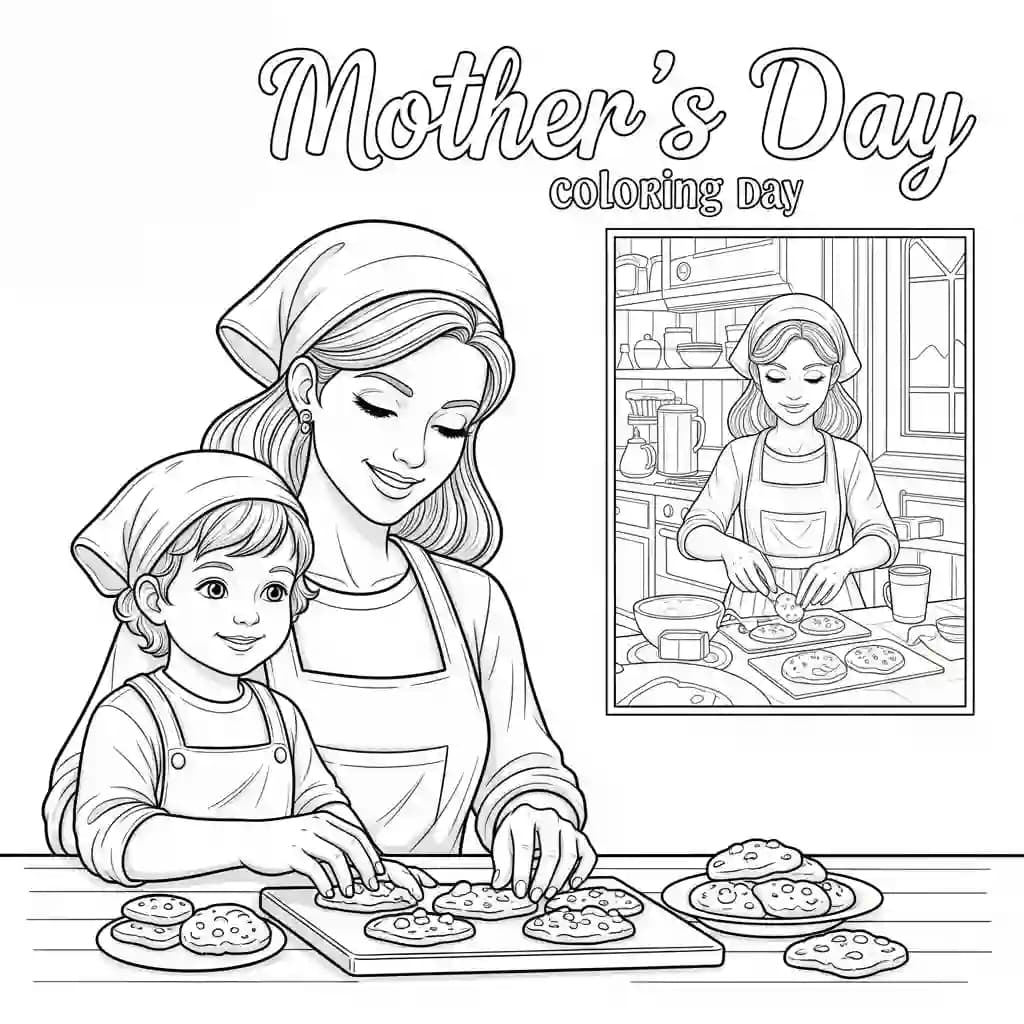 Moederdag Kleurplaat van Moederdag met een feestelijk en liefdevol thema om in te kleuren.