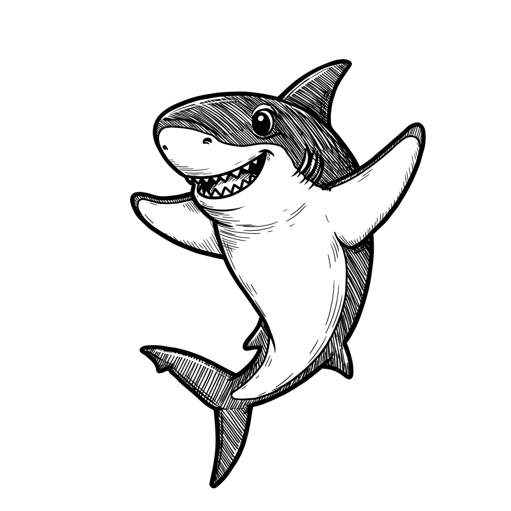 Haai Kleurplaat Zwart-witte kleurplaat van een Haai om zelf in te kleuren.
