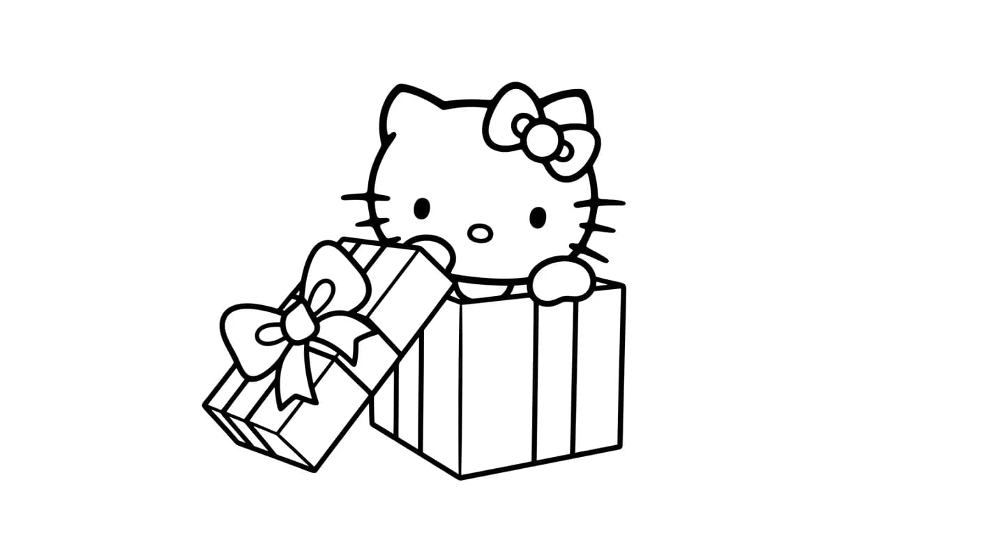 hello kitty Kleurplaat van hello kitty in een vrolijk en creatief thema om zelf in te kleuren.