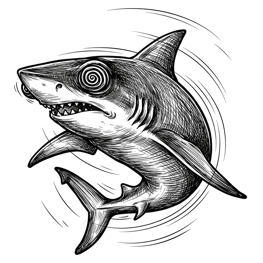 Haai Kleurplaat Zwart-witte kleurplaat van een Haai om zelf in te kleuren.