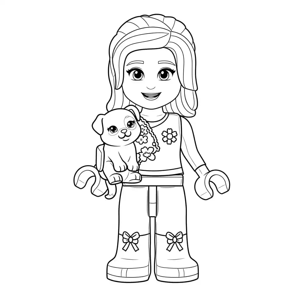 Lego Friends Vrolijke Lego Friends tekening met vrienden die samen plezier maken en ingekleurd kunnen worden.