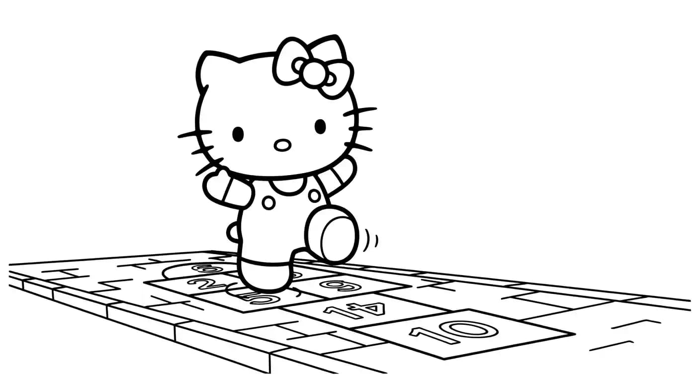 hello kitty Kleurplaat van hello kitty in een vrolijk en creatief thema om zelf in te kleuren.