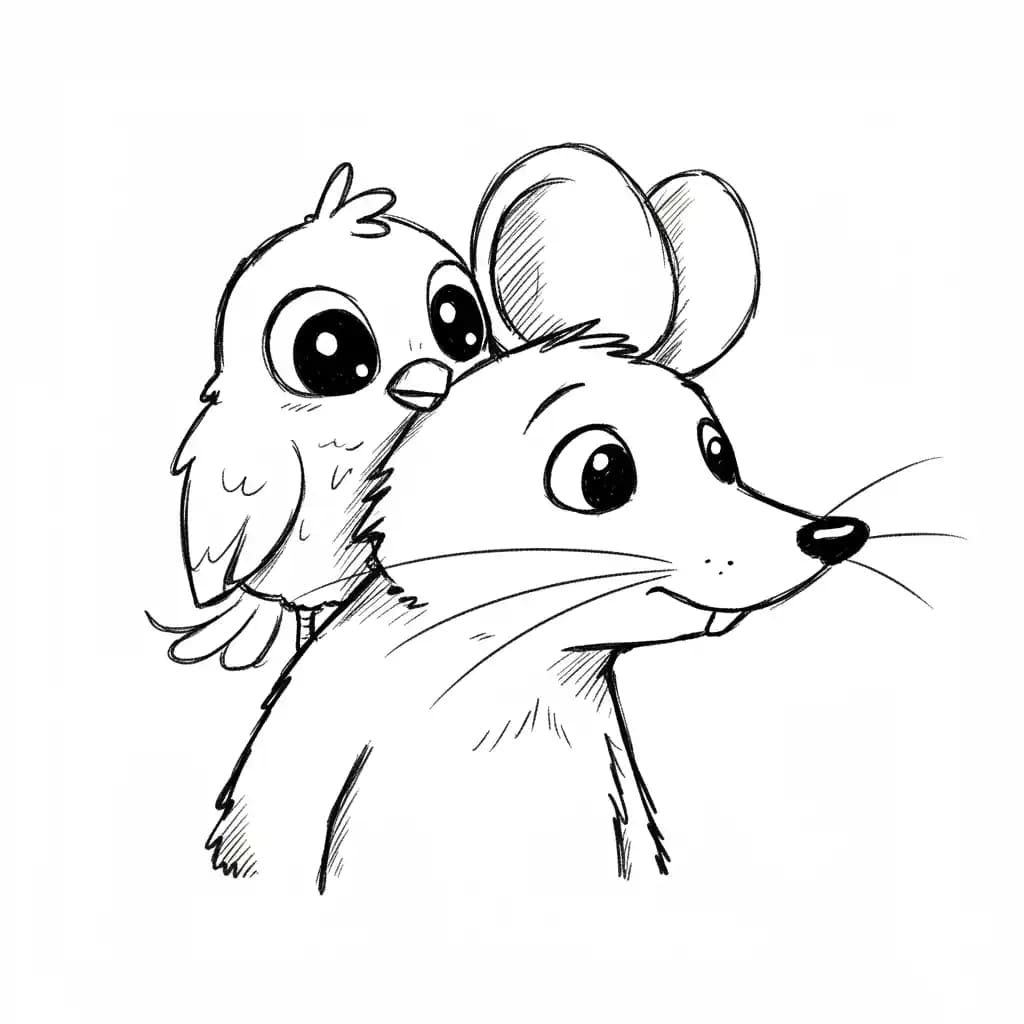 Muis Kleurplaat van een schattige muis die ideaal is om in te kleuren door kinderen en volwassenen.