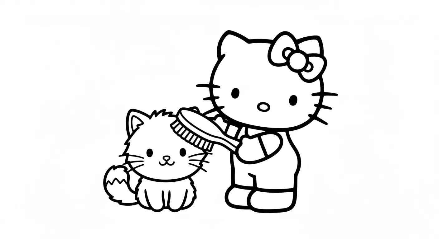 hello kitty Kleurplaat van hello kitty in een vrolijk en creatief thema om zelf in te kleuren.