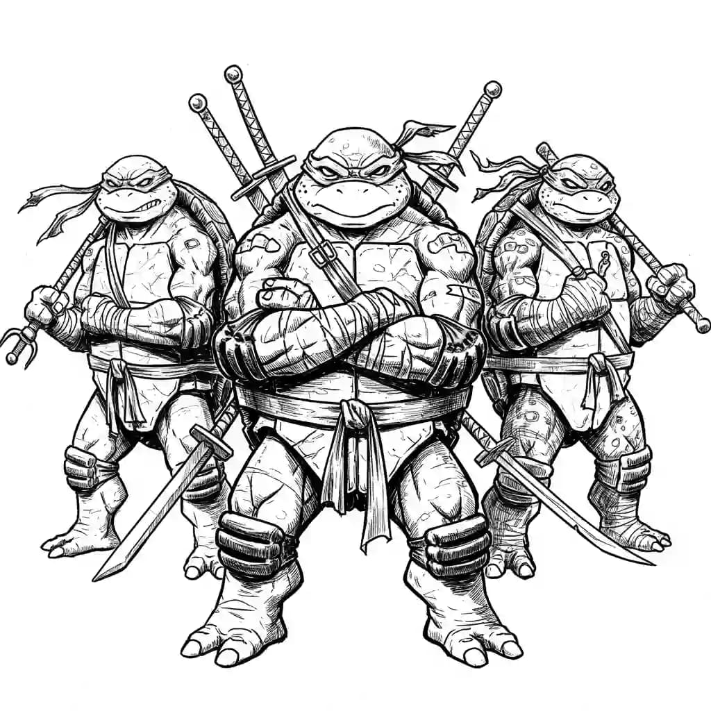 Tienermutante ninjaschildpadden Kleurplaat van tienermutante ninjaschildpadden met een avontuurlijk en speels thema om in te kleuren.