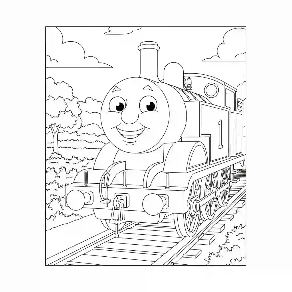 Thomas en vrienden Kleurplaat van Thomas en vrienden met een vrolijk en speels thema om in te kleuren.