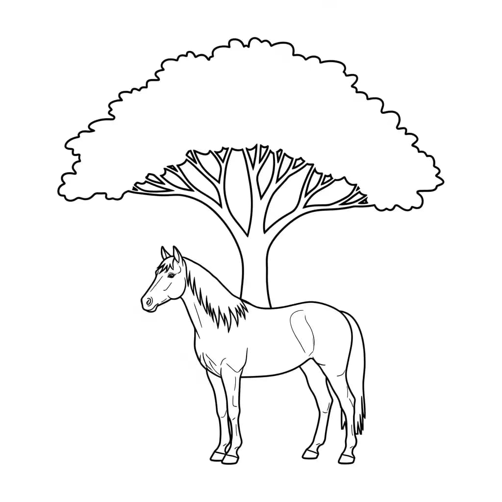 Paard Kleurplaat van een paard die eenvoudig te printen en in te kleuren is.