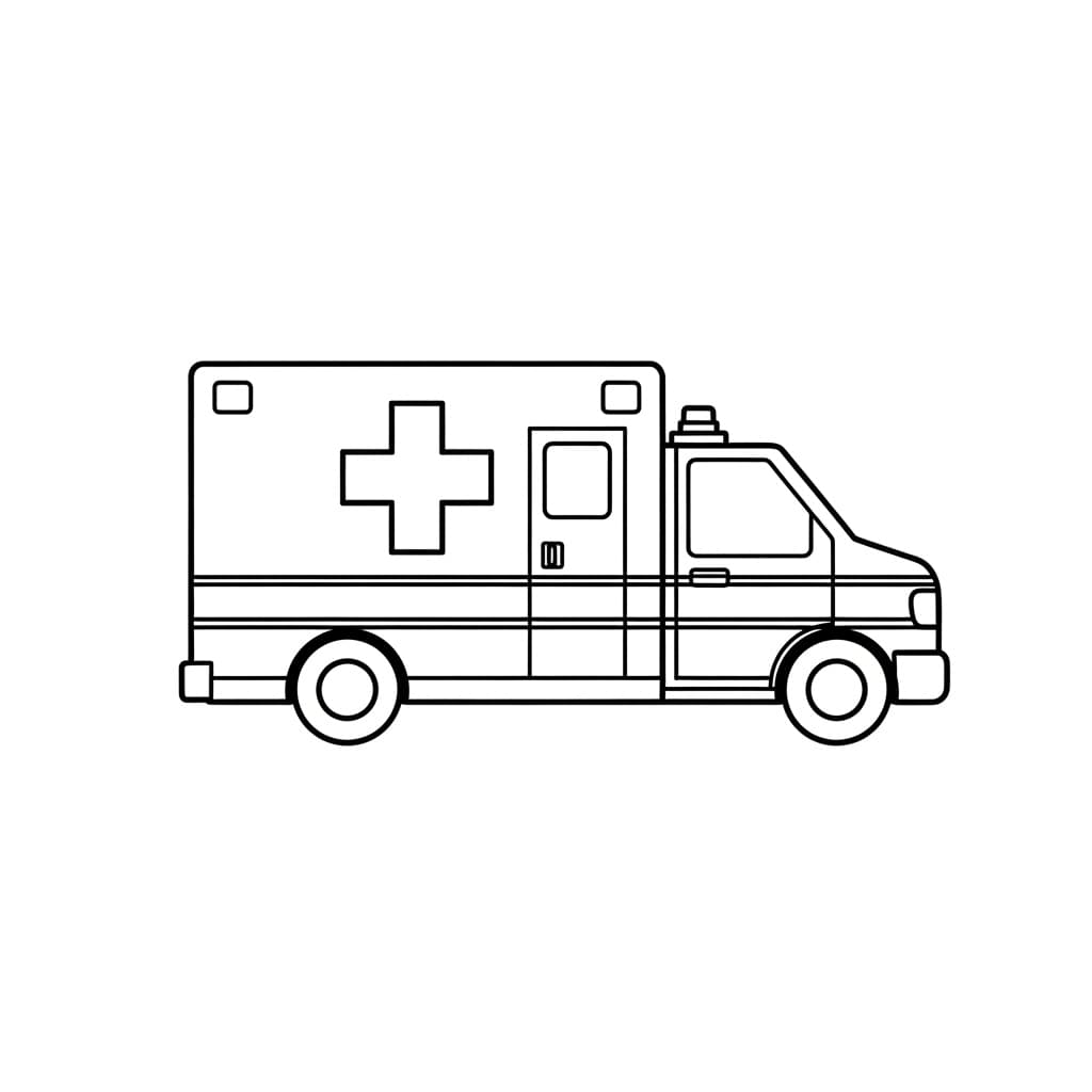 Ambulance Zwart-witte tekening van een ambulance om gratis te downloaden en in te kleuren.