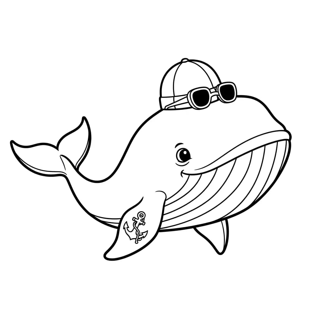 Walvis Kleurplaat van een Walvis die kinderen en volwassenen creatief kunnen inkleuren.