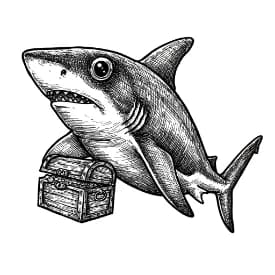 Haai Kleurplaat van een zwemmende Haai in zwart-wit, klaar om in te kleuren.