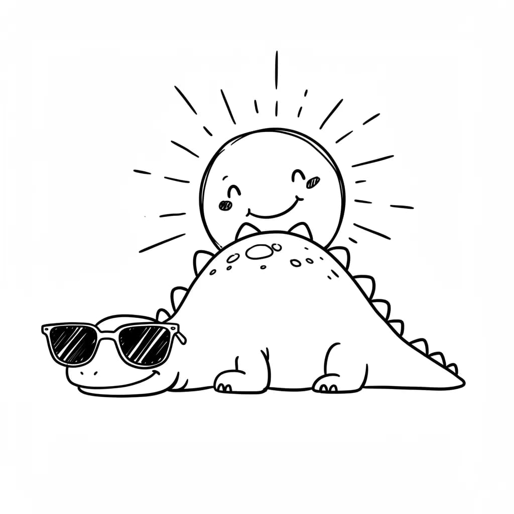 Dinosaurus Een leuke en eenvoudige dinosaurus tekening om zelf in te kleuren.