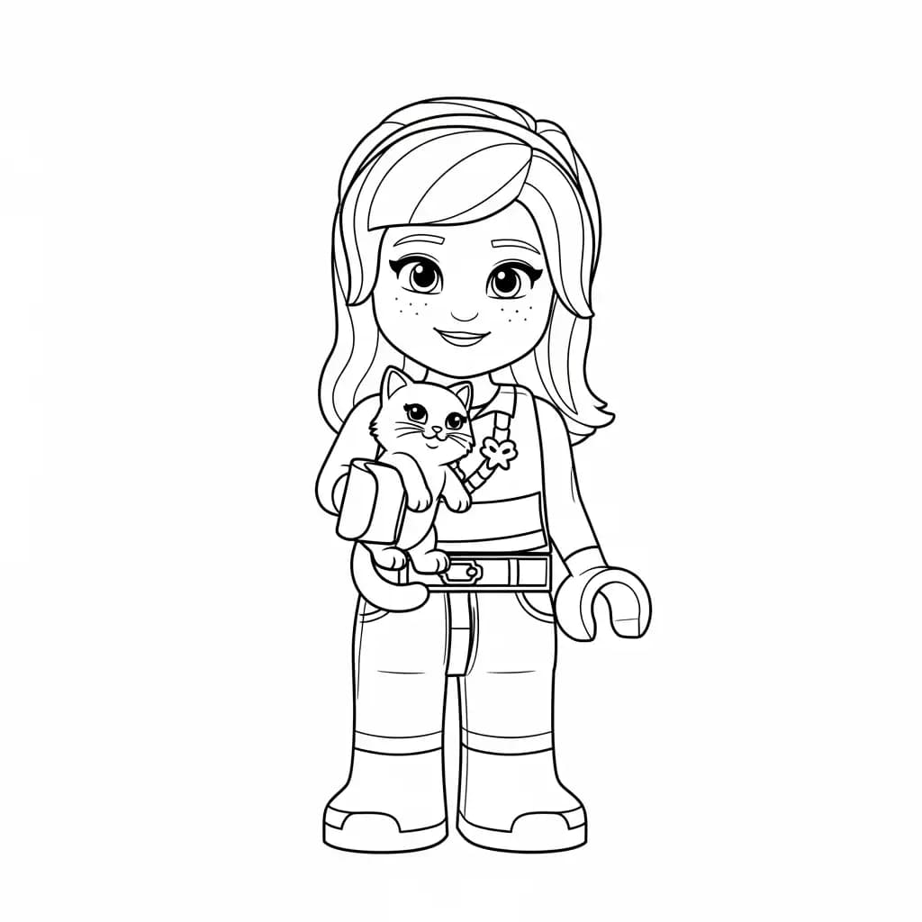 Lego Friends Kleurplaat van Lego Friends met vrolijke personages en creatieve details om in te kleuren.