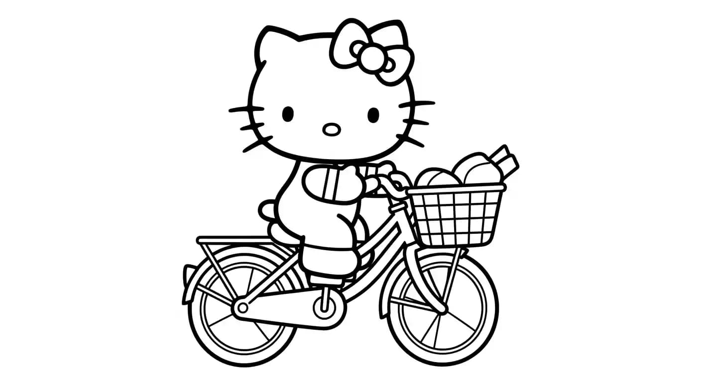hello kitty Kleurplaat van hello kitty in een vrolijk en creatief thema om zelf in te kleuren.